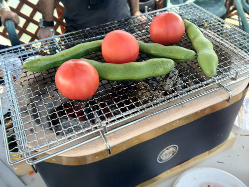 大型黒七輪の夏野菜炭火焼き